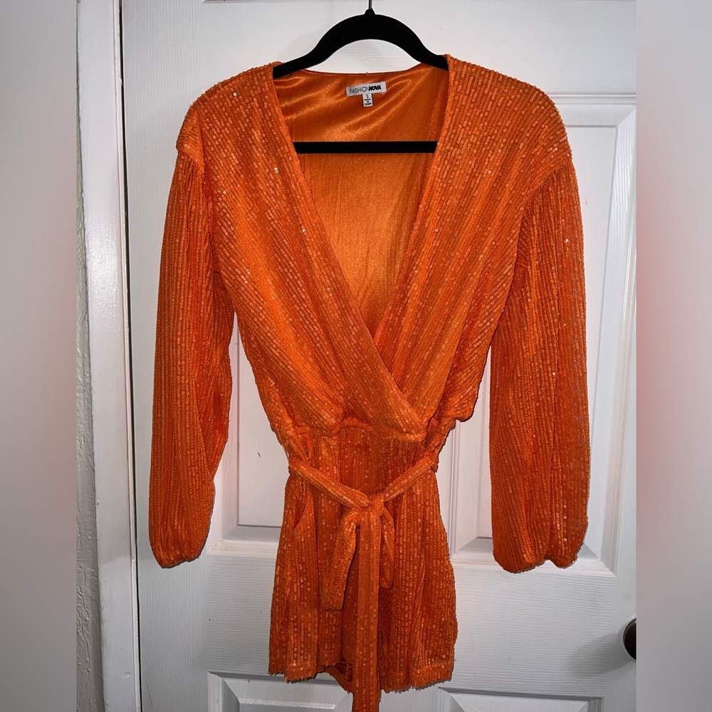 Orange sequin romper